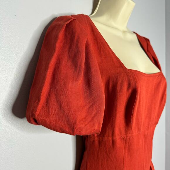 Anthropologie Currect Air Square-Neck Puff-Sleeved Midi Dress Linen Blend Sz XS - Picture 6 of 15